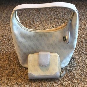 Rooney & Bourke Blue Canvas Bucket Tote and Matching Wallet
